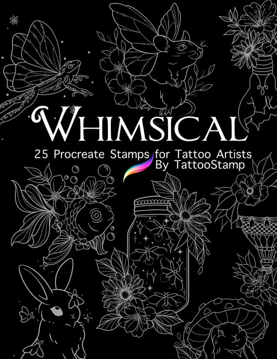 Whimsical Tattoo Procreate Stamp Brush Set || Cottagecore Fantasy Fairycore Digital Designs Instant Download