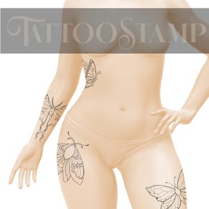 Butterfly Tattoo Procreate Stamps: Fineline mottenborstelset (digitale download) afbeelding 5