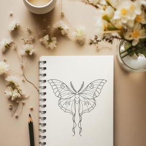 Butterfly Tattoo Procreate Stamps: Fineline mottenborstelset (digitale download) afbeelding 7