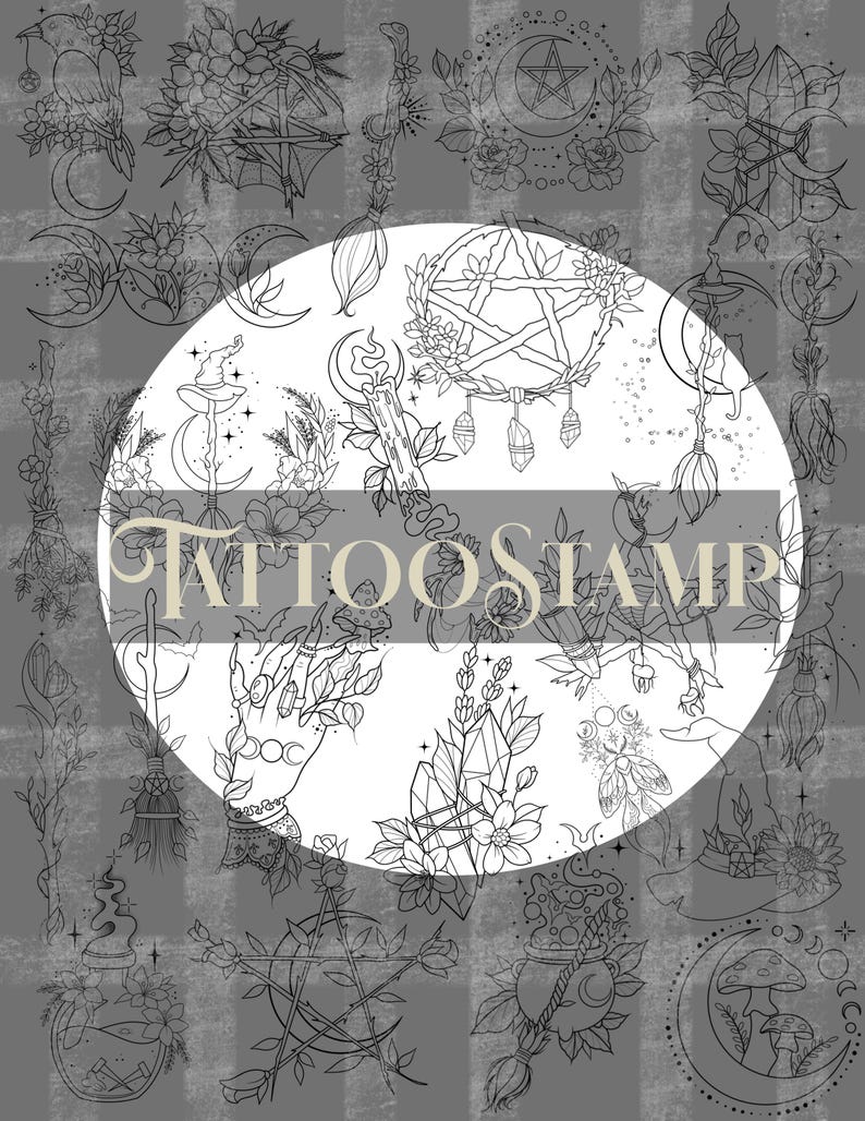 Wiccan Tattoo Procreate Brushes || Witchy Stamps Pagan Clip Art Instant ...