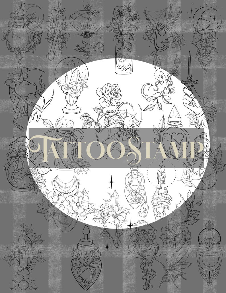 Mystical Procreate Tattoo Stamp Brush Set || Witchy Clipart for Surface ...