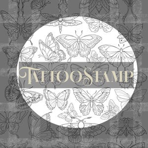 Butterfly Tattoo Procreate Stamps: Fineline mottenborstelset (digitale download) afbeelding 6
