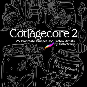 Cottagecore Tattoo Procreate Brushes - Cottage Core Digital Stamps - Goblincore Flash - Delicate Tattoo Designs - Enchanted Tattoo Stencils