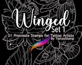 Butterfly Tattoo Procreate Stamps: Fineline Moth Brush Set (Digital Download
