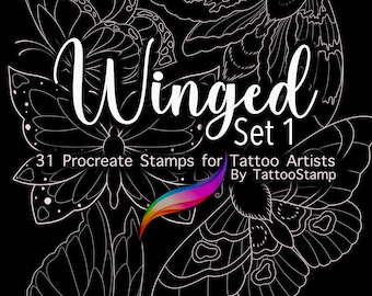 Sellos de Procreate para tatuajes de mariposas: Juego de pinceles Fineline Moth (Descarga digital)