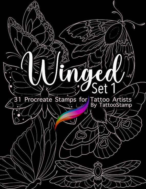 Butterfly Tattoo Procreate Stamps: Fineline Moth Brush Set (Digital Download