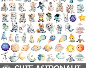 Astronaut Animals Clipart Bundle, Space Kids PNG (105 Files)