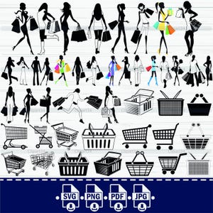 Paquete SVG de carrito de compras, Clipart de carrito de compras, Silueta de carrito de compras, Contorno de carrito de compras Svg, Carrito de compras Cricut