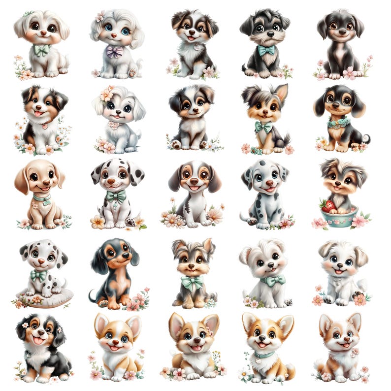 Puppies Clipart Bundle, Kawaii Baby Dog PNG Collection, Pastel ...