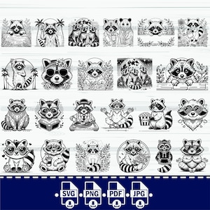 Bundle mignon raton laveur SVG, Svg de raton laveur, tête de raton laveur Svg, raton laveur Png, ratons laveurs Svg Png, fichier coupe raton laveur, Silhouette de raton laveur, Clipart raton laveur