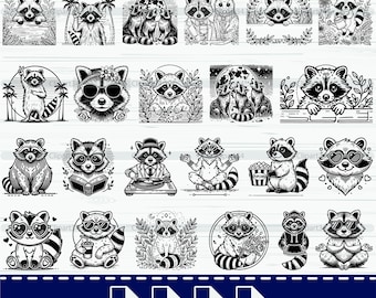 かわいいアライグマのSVGバンドル、アライグマのSVG、アライグマの頭のSVG、アライグマのPNG、アライグマのSVG PNG、アライグマのカットファイル、アライグマのシルエット、アライグマのクリップアート