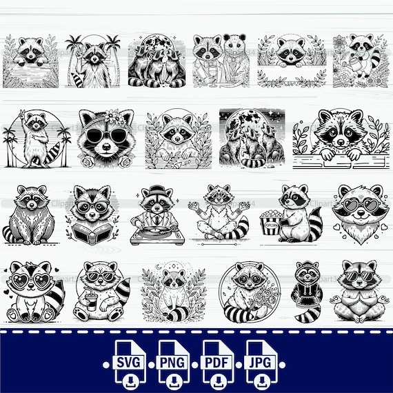 Cute Raccoon SVG Bundle, Raccoon Svg, Raccoon Head Svg, Raccoon Png, Raccoons Svg Png, Raccoon Cut File, Raccoon Silhouette, Raccoon Clipart