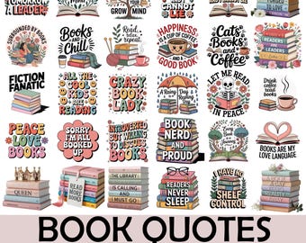 Book Quotes Clipart Bundle: 114 PNG Designs, Commercial Use (Digital Download)