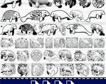 Manatee SVG Bundle: Floral Nautical Sea Creature Clipart (Digital Files)