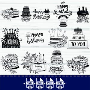 Bolo de aniversário SVG, arquivo de corte svg de feliz aniversário, festa de aniversário svg, bolo de aniversário svg, festa de aniversário svg png, clipart de aniversário, cricut, dxf