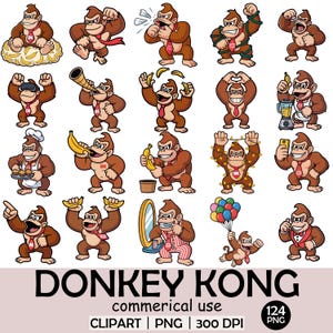 Donkey Kong Clipart Pack - 124 PNG Dateien - Lustige Donkey Kong Illustrationen - Transparenter Hintergrund - 300 DPI - Digital Download