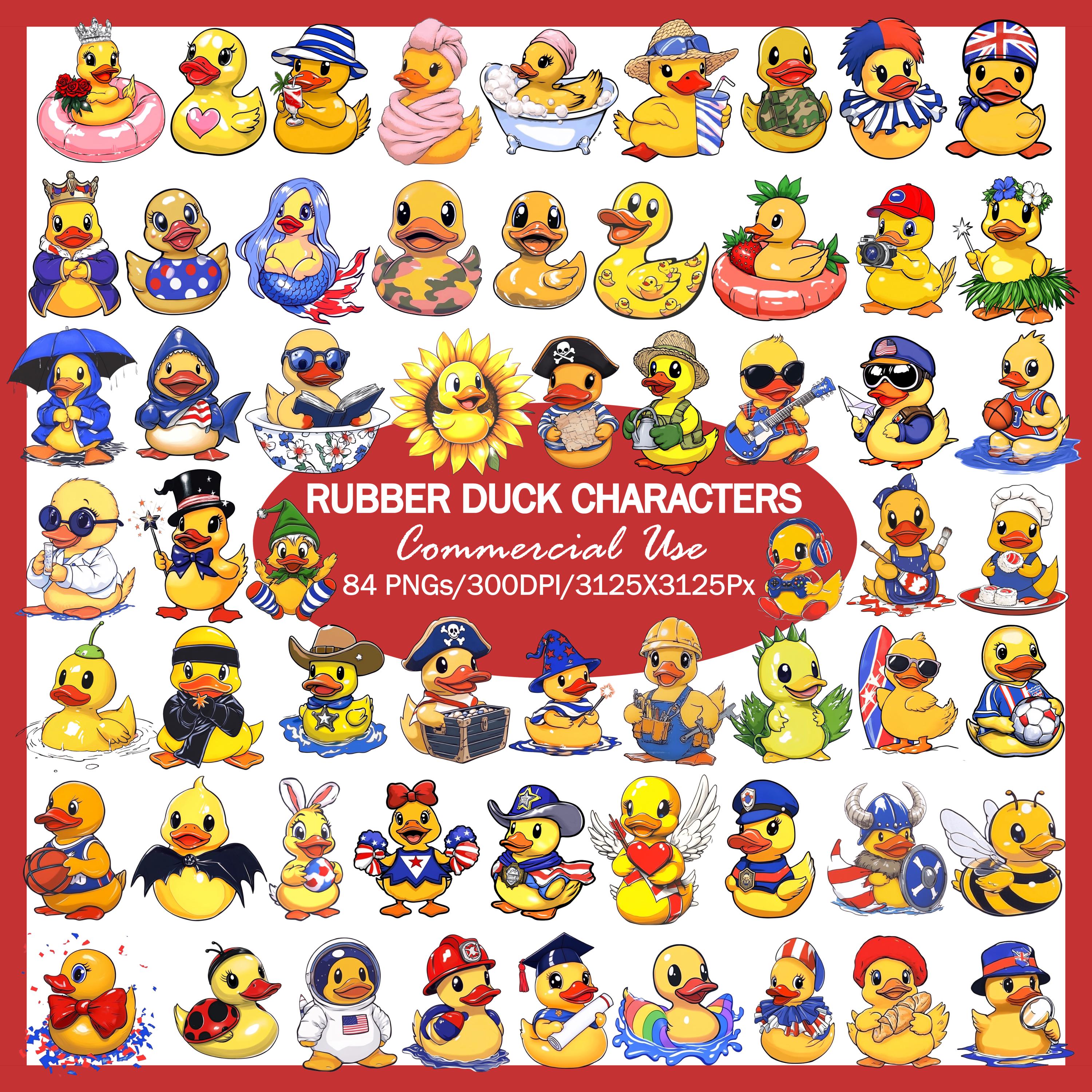 Cartoon Rubber Duck Clipart Bundle, Funny Character PNG Set, Yellow ...