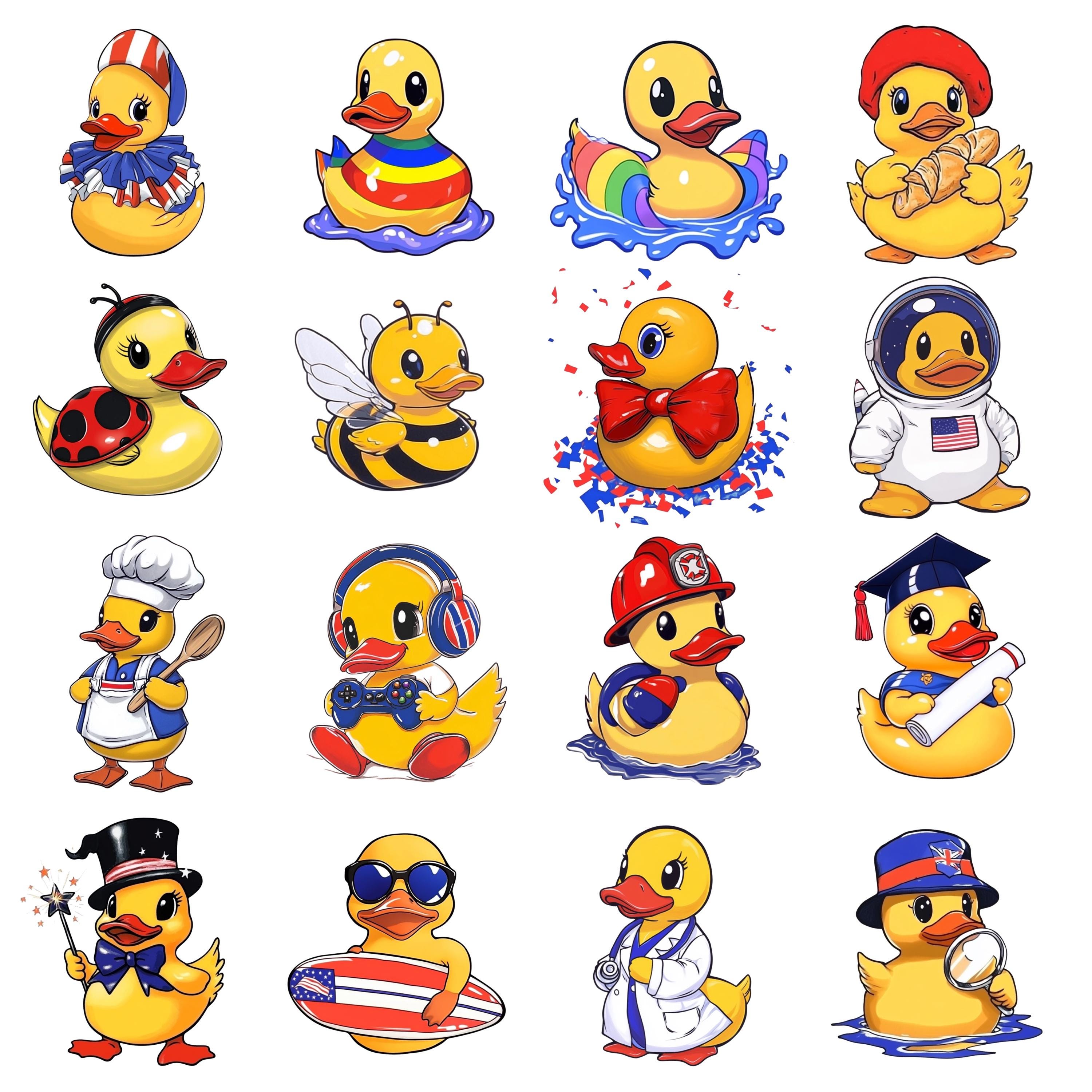 Cartoon Rubber Duck Clipart Bundle, Funny Character PNG Set, Yellow ...