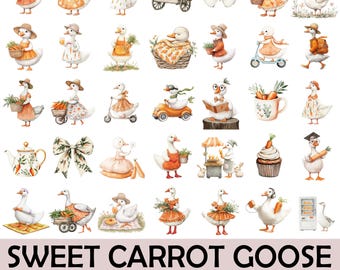 Watercolor Carrot Goose Clipart Bundle: 80 PNG Illustrations (3125x3125 px, 300 DPI) (Digital Download