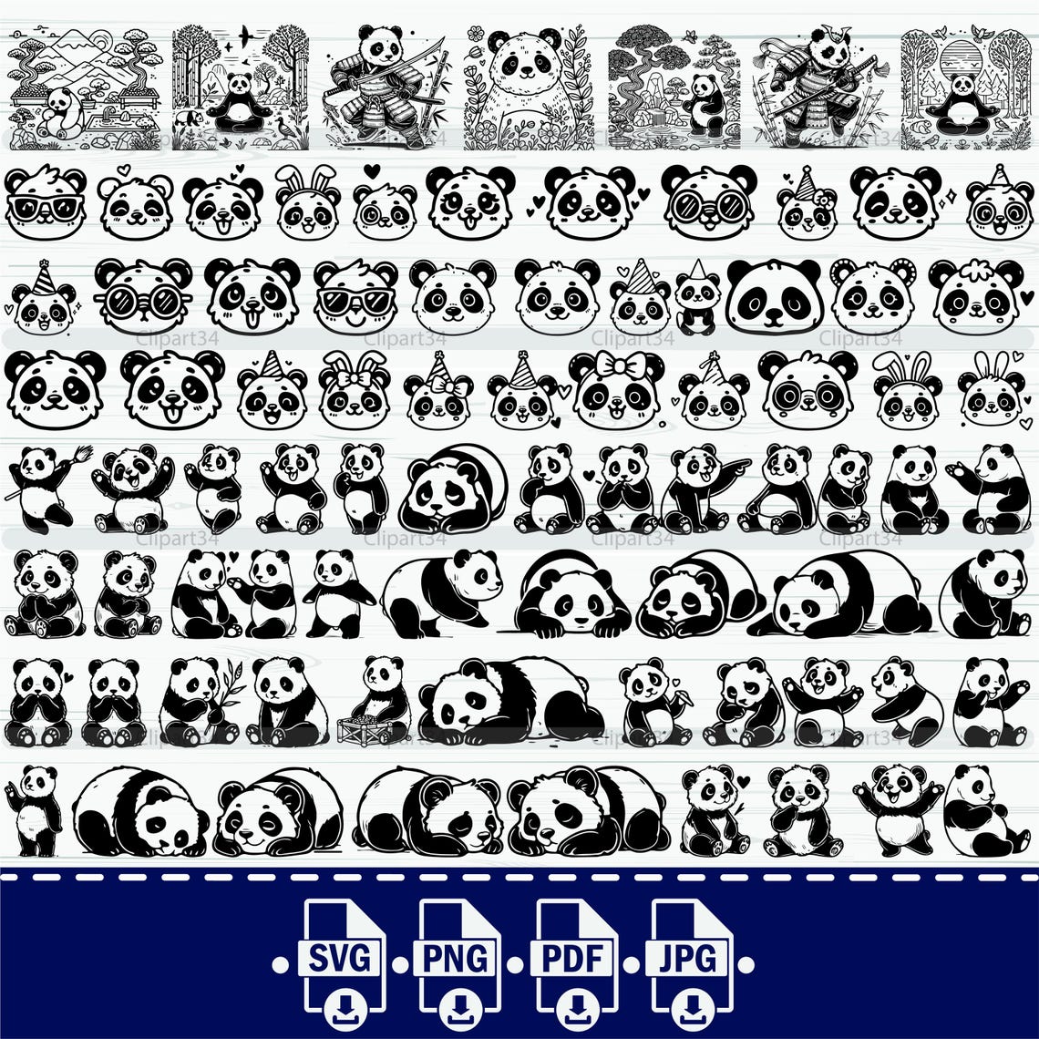 Panda SVG Bundle, Panda PNG Bundle, Panda Clipart, Panda SVG Cut Files ...