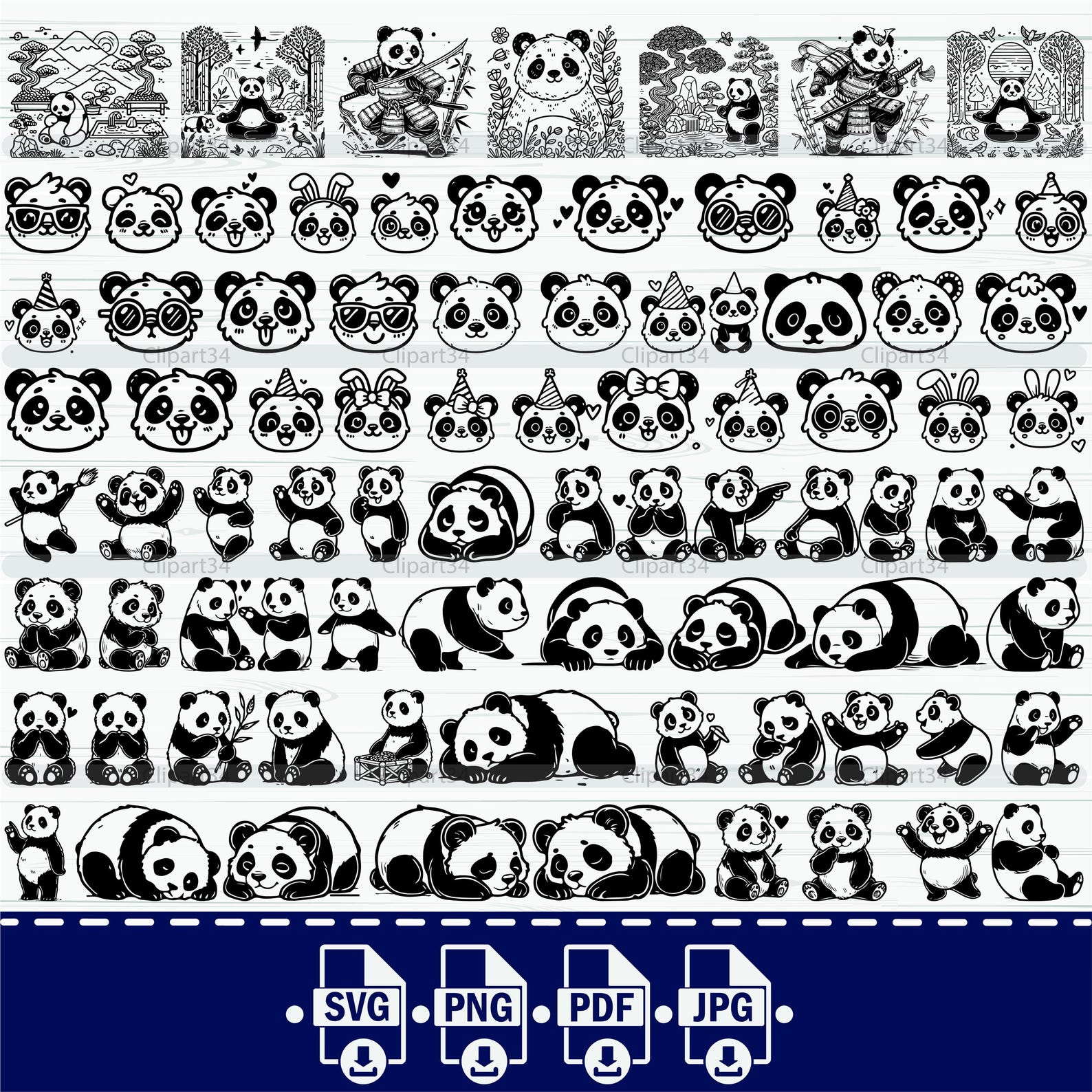 Panda SVG Bundle, Panda PNG Bundle, Panda Clipart, Panda SVG Cut Files ...