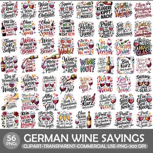 Deutsche Wein Sprüche Clipart - Lustige Zitate, PNG Design Set