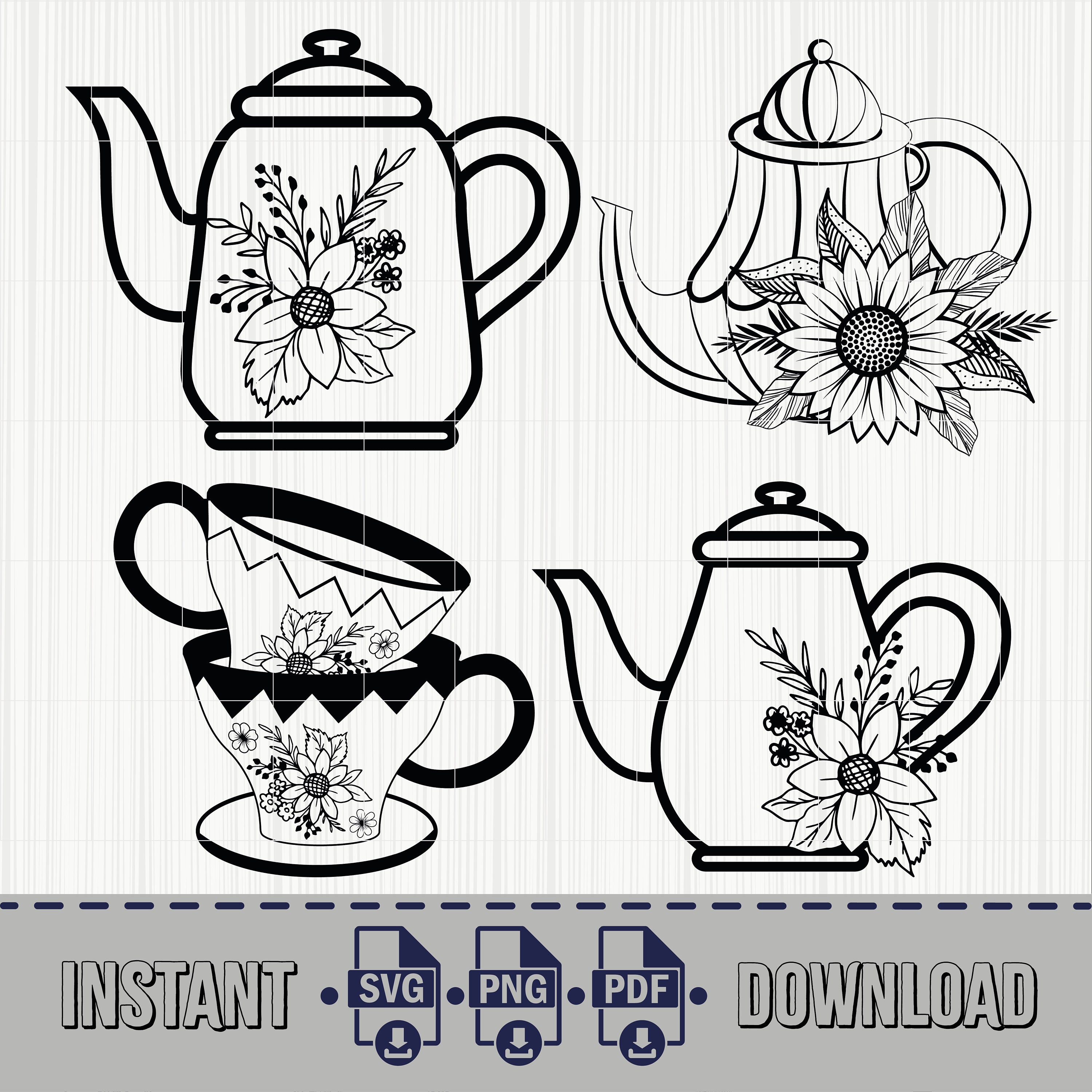 Teapot SVG, Teacup SVG, Tea Pot Flowers Svg, Tea Cup Flowers, Tea Cup