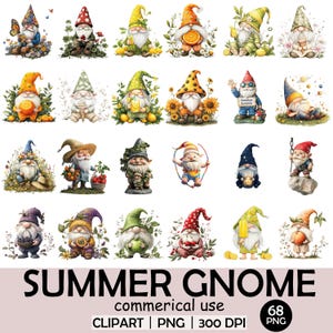 Summer Gnome Clipart Bundle | 68 PNG | Cute Seasonal Gnomes with Fruits & Sunshine | Transparent Background | 300 DPI | Commercial Use