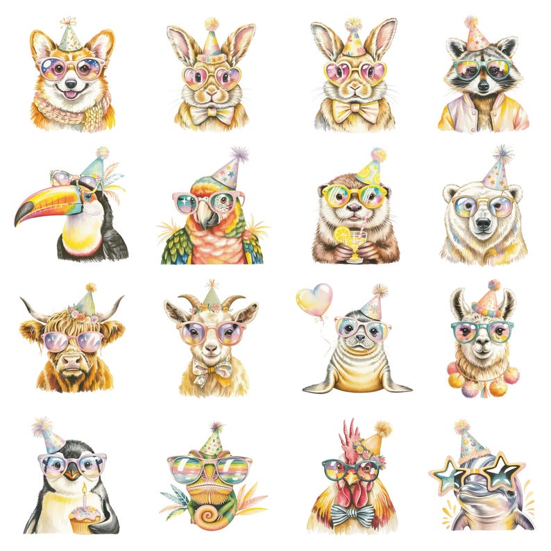 Safari Animals Clipart Bundle PNG, Cute Jungle Animal Birthday Graphics ...