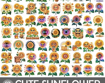 Kawaii Sonnenblume Clipart-Bundle - 87 PNG Sommer Blumen Grafiken (Kommerzielle Nutzung)