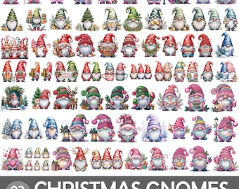 Christmas Gnomes Clipart Bundle, Watercolor Holiday PNG (Digital Download)