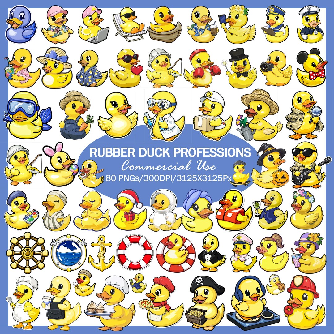 Duck Profession Profession Rubber Duck Clipart Bundle, Cartoon Worker Ducks PNG ...