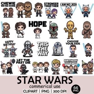Star Wars Chibi Clipart Bundle: 66 PNG Cartoon Stickers (Digital Download)