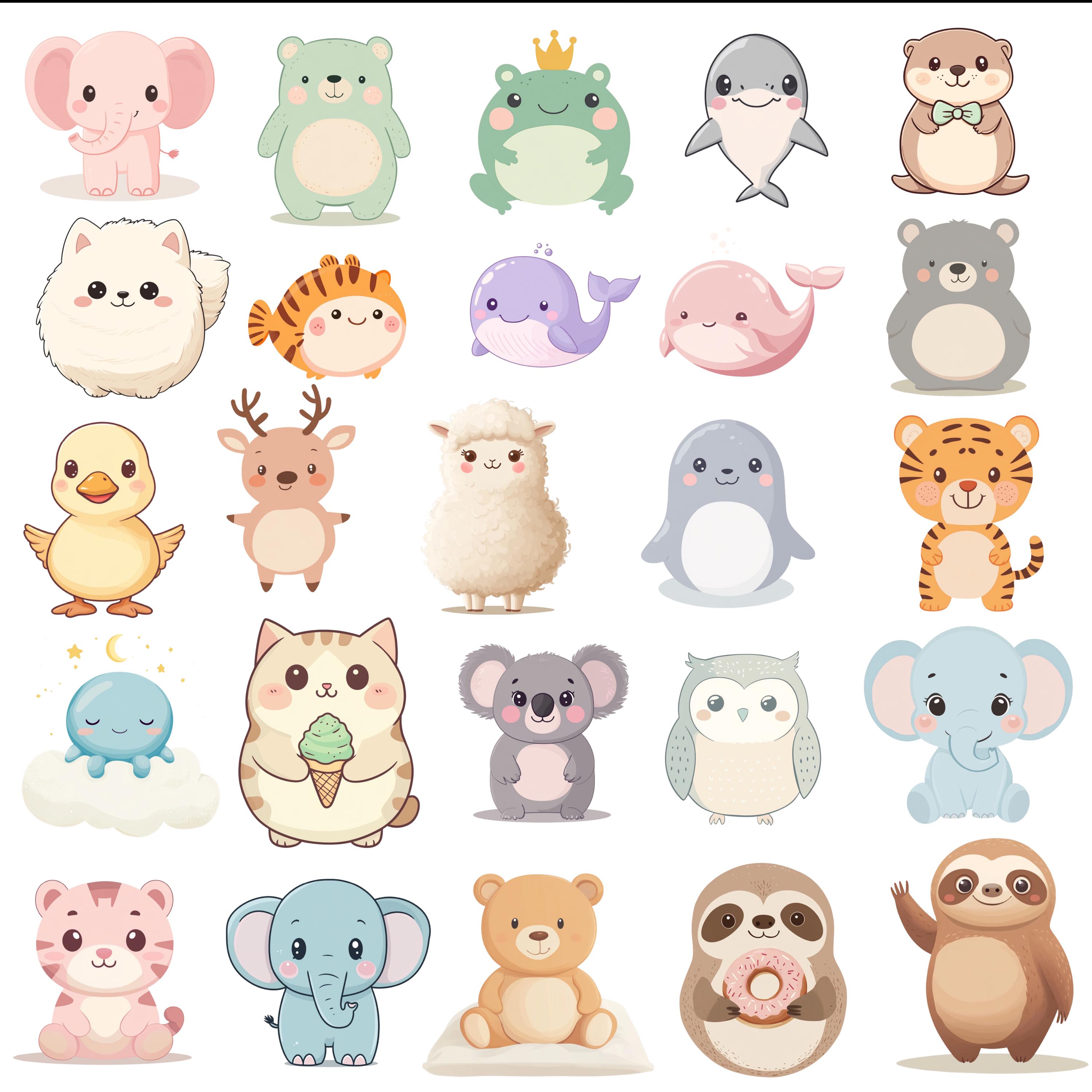 Kawaii Animal Stickers Bundle – Pastel Clipart PNG (123 Files) - Etsy