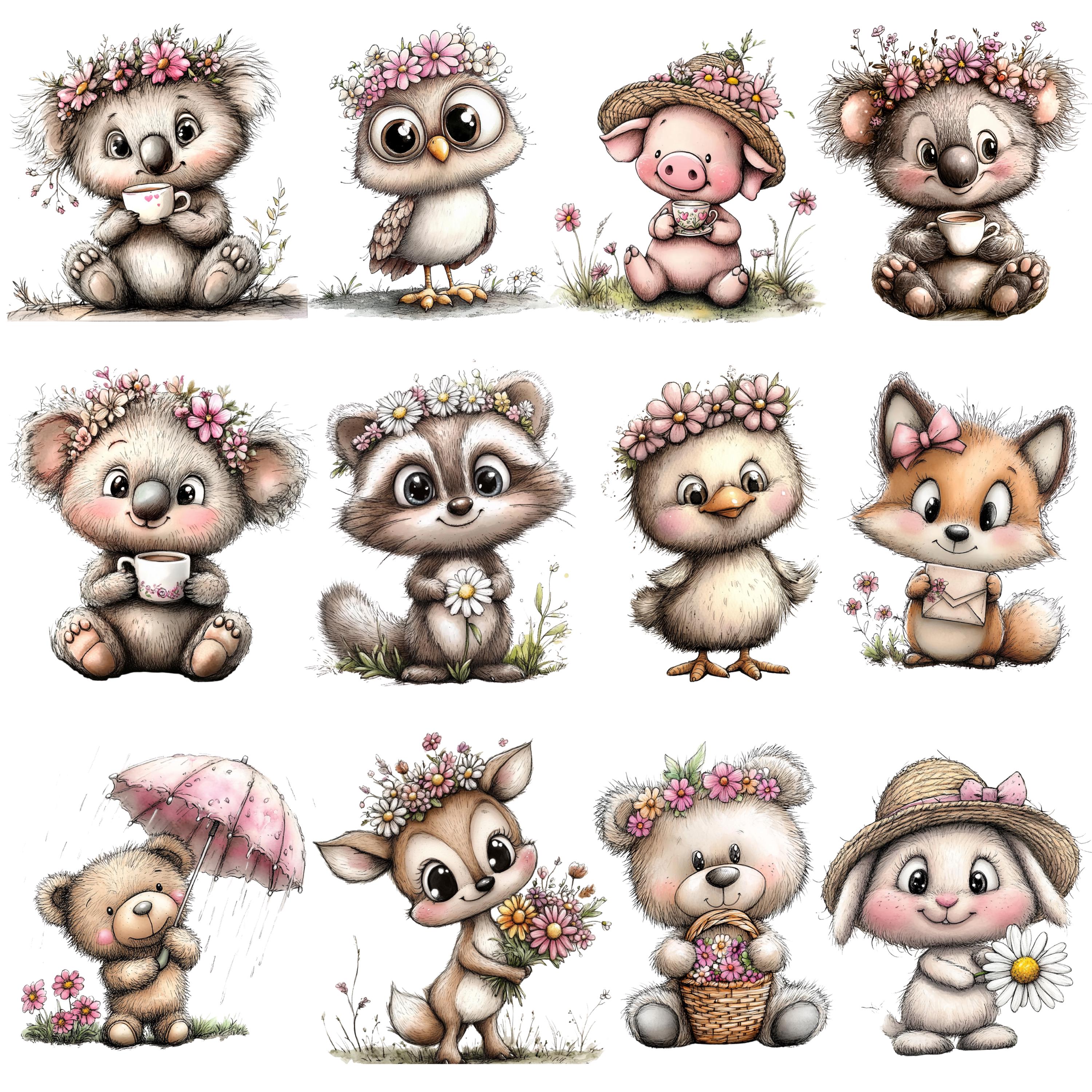 Floral Spring Animals Clipart Bundle, PNG (commercial Use - Etsy Australia