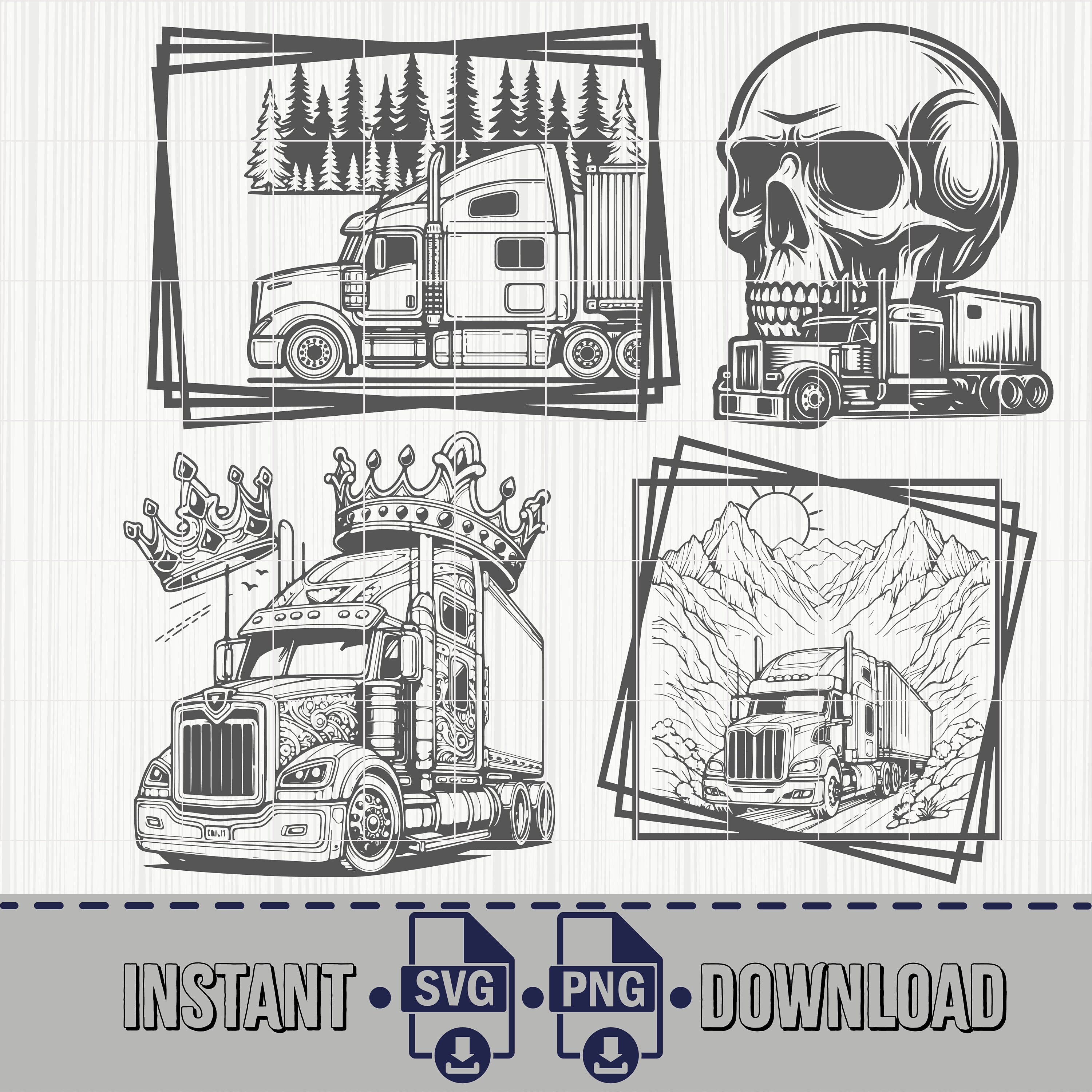 Semi Truck Digital Downloads, Semi Truck Svg, Truck Svg, Big Truck Svg, Semi Truck Stencil ...