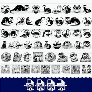 Bundle Png loutre, Svg, loutre Clipart Png, Silhouette loutre, fichiers coupe loutre, mignon loutre Svg, tête de loutre Svg, vecteur Svg visage loutre