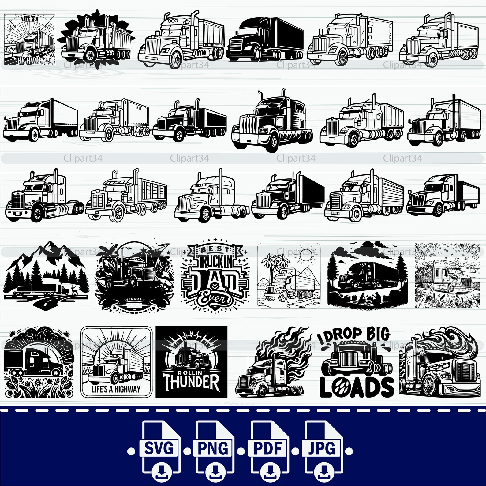 Semi Truck Digital Downloads, Semi Truck Svg, Truck Svg, Big Truck Svg, Semi Truck Stencil ...