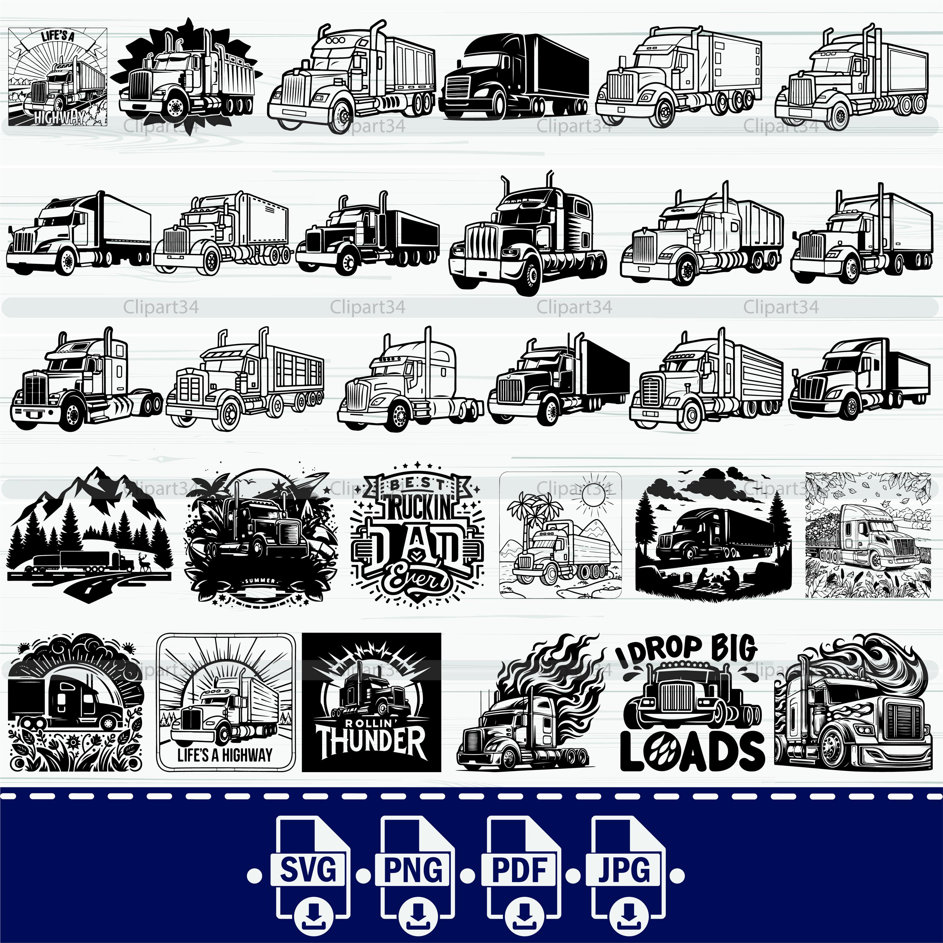 Semi Truck Digital Downloads, Semi Truck Svg, Truck Svg, Big Truck Svg, Semi Truck Stencil ...