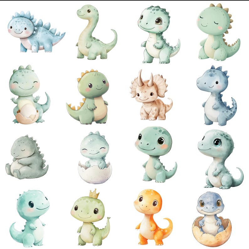 Watercolor Dinosaur Clipart Set, Baby Dino PNG Bundle (72 Files) - Etsy