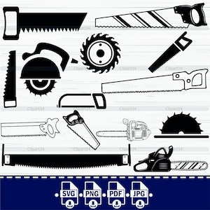 Handzaag en kettingzaag SVG-bundel: omtrekstencil (digitale bestanden)