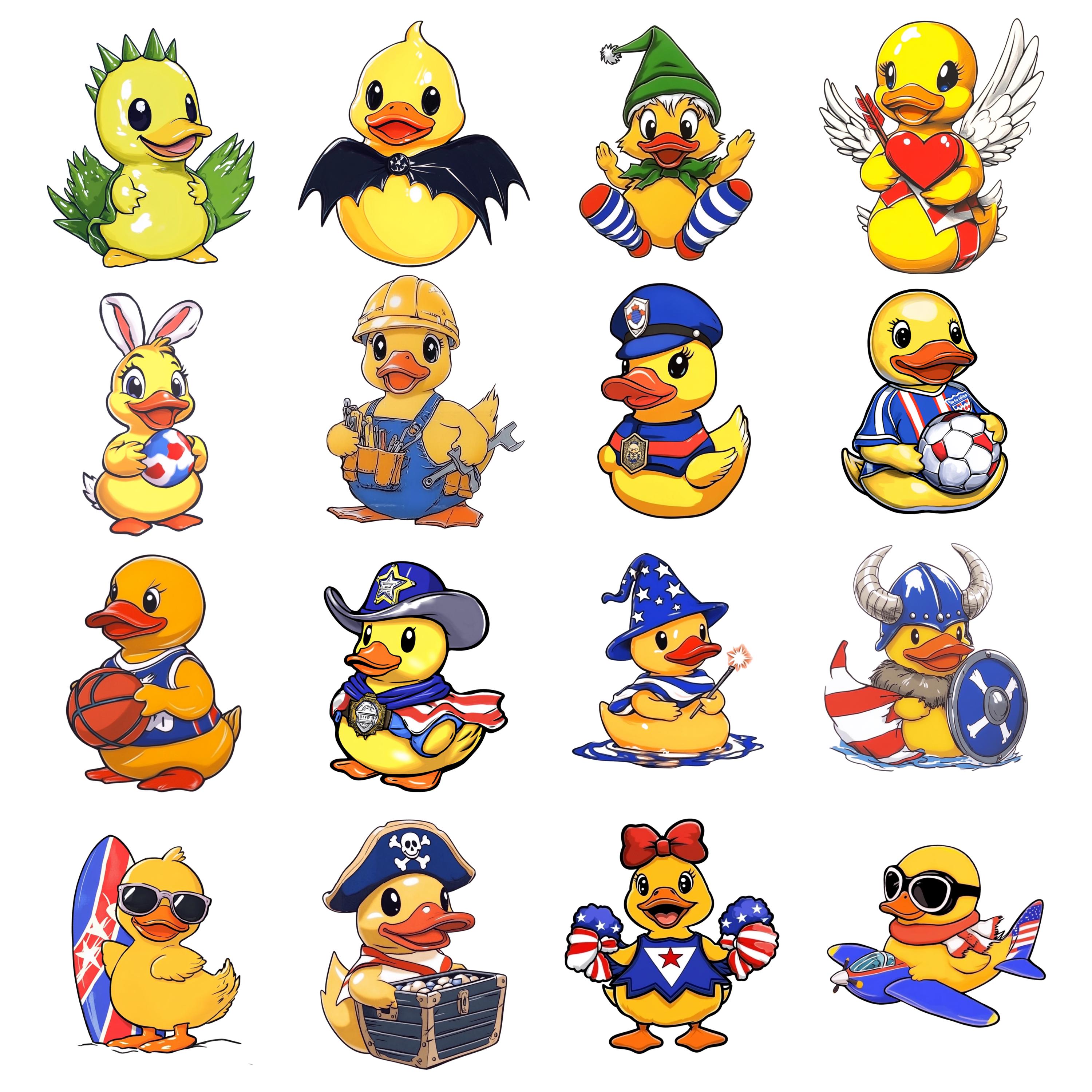 Cartoon Rubber Duck Clipart Bundle, Funny Character PNG Set, Yellow ...