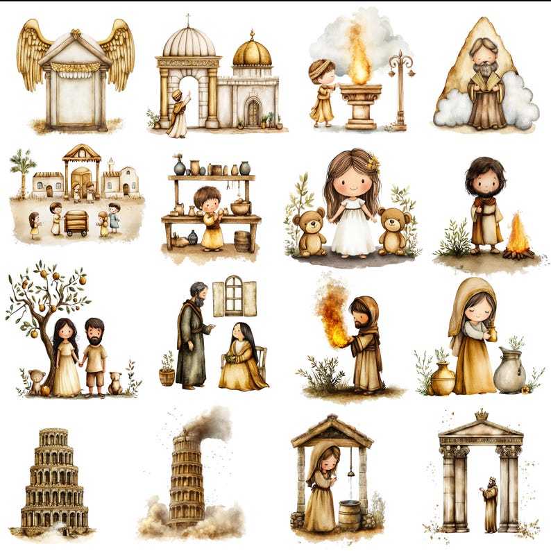 Christian Kids Clipart Bundle, Bible Story PNG Graphics (95 Files) - Etsy