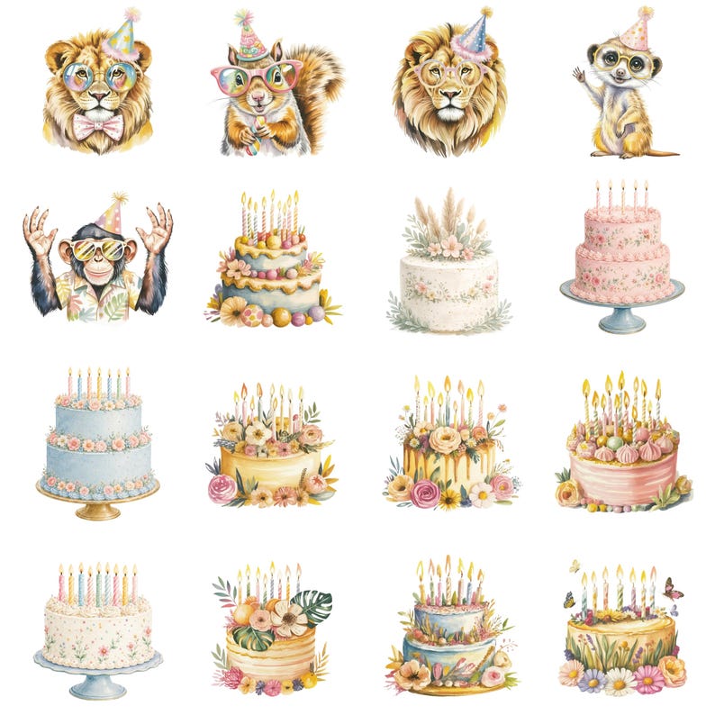 Safari Animals Clipart Bundle PNG, Cute Jungle Animal Birthday Graphics ...