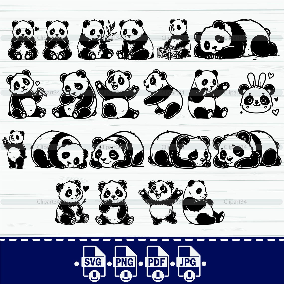 Panda SVG Bundle, Panda PNG Bundle, Panda Clipart, Panda SVG Cut Files ...