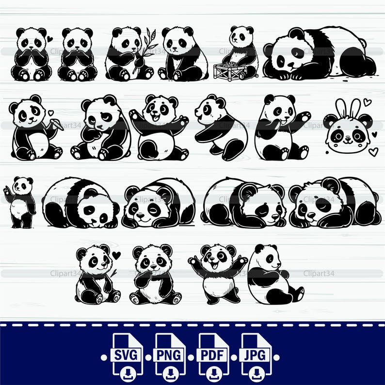 Panda SVG Bundle, Panda PNG Bundle, Panda Clipart, Panda SVG Cut Files ...