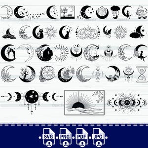 Maan Svg-bundel, maan en sterren Svg, wassende maan Svg, hemelse Svg, maan sterren Vector, maan sterren gesneden bestand voor cricut, maan silhouet,
