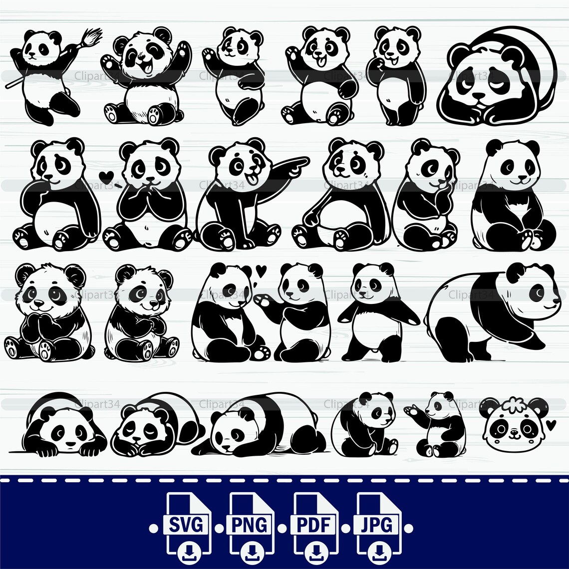 Panda SVG Bundle, Panda PNG Bundle, Panda Clipart, Panda SVG Cut Files ...
