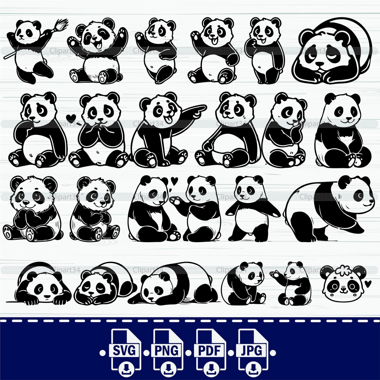 Panda SVG Bundle, Panda PNG Bundle, Panda Clipart, Panda SVG Cut Files ...