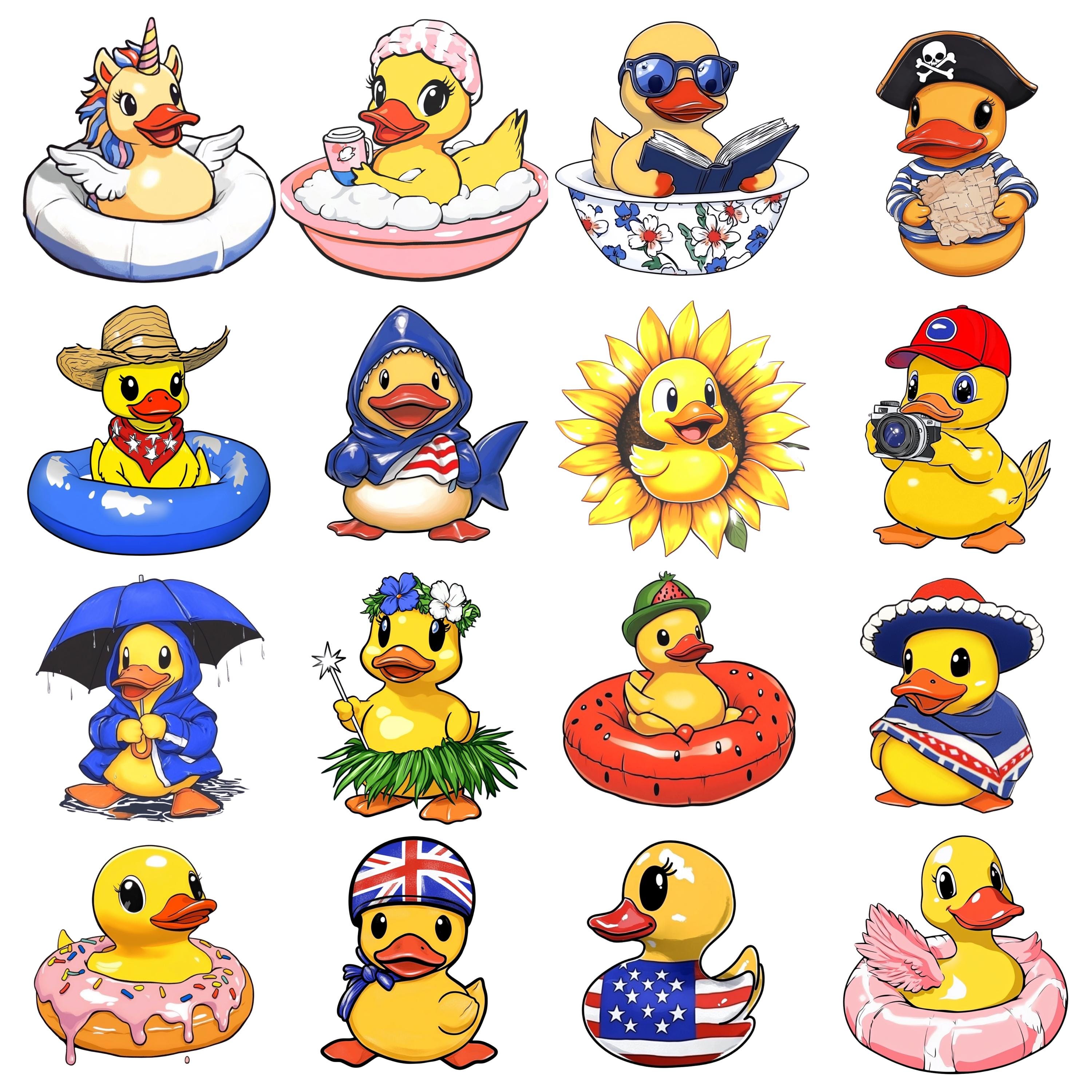 Cartoon Rubber Duck Clipart Bundle, Funny Character PNG Set, Yellow ...